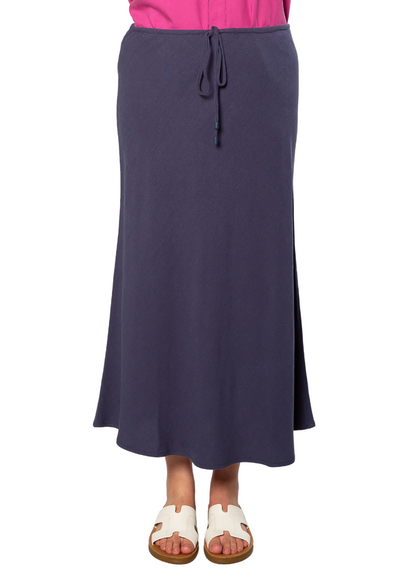 Linen Blend Drawstring Skirt  4225 - Navy
