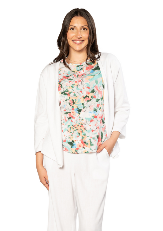 100% Cotton 3/4 Sleeve Light Weight Summer Knit Bolero Cardi #5133 - White