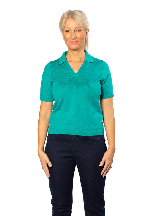 100% Cotton Johnny Collar Summer Knit Polo Top #5001 - Teal