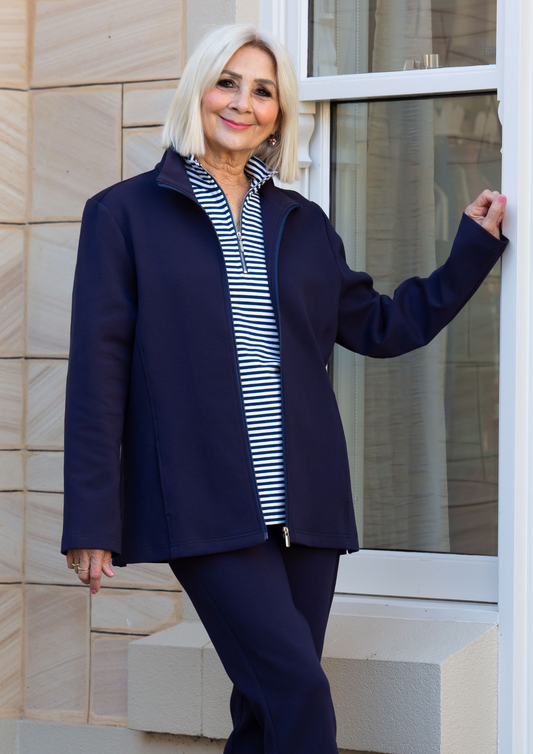 Casual Leisurewear Cotton Jersey zip front jacket #8602 - Navy