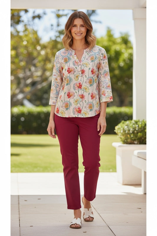 Poppy Print 3/4 Sleeve Shirt #3420