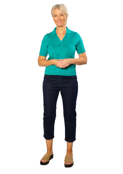 100% Cotton Johnny Collar Summer Knit Polo Top #5001 - Teal
