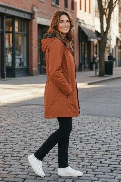 Waterproof Thigh Length Jacket with Removable Hood #9006 - Copper