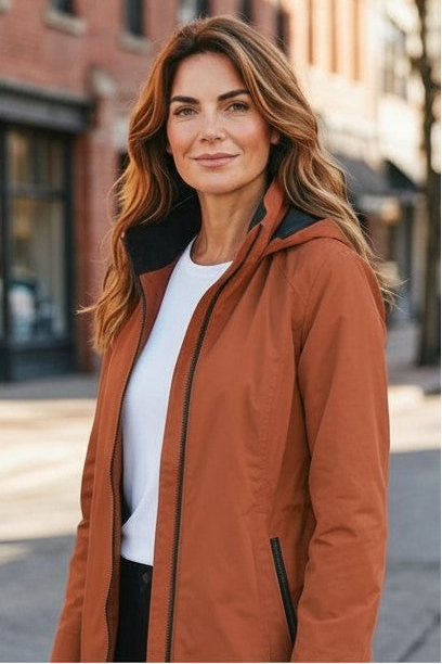 Waterproof Thigh Length Jacket with Removable Hood #9006 - Copper