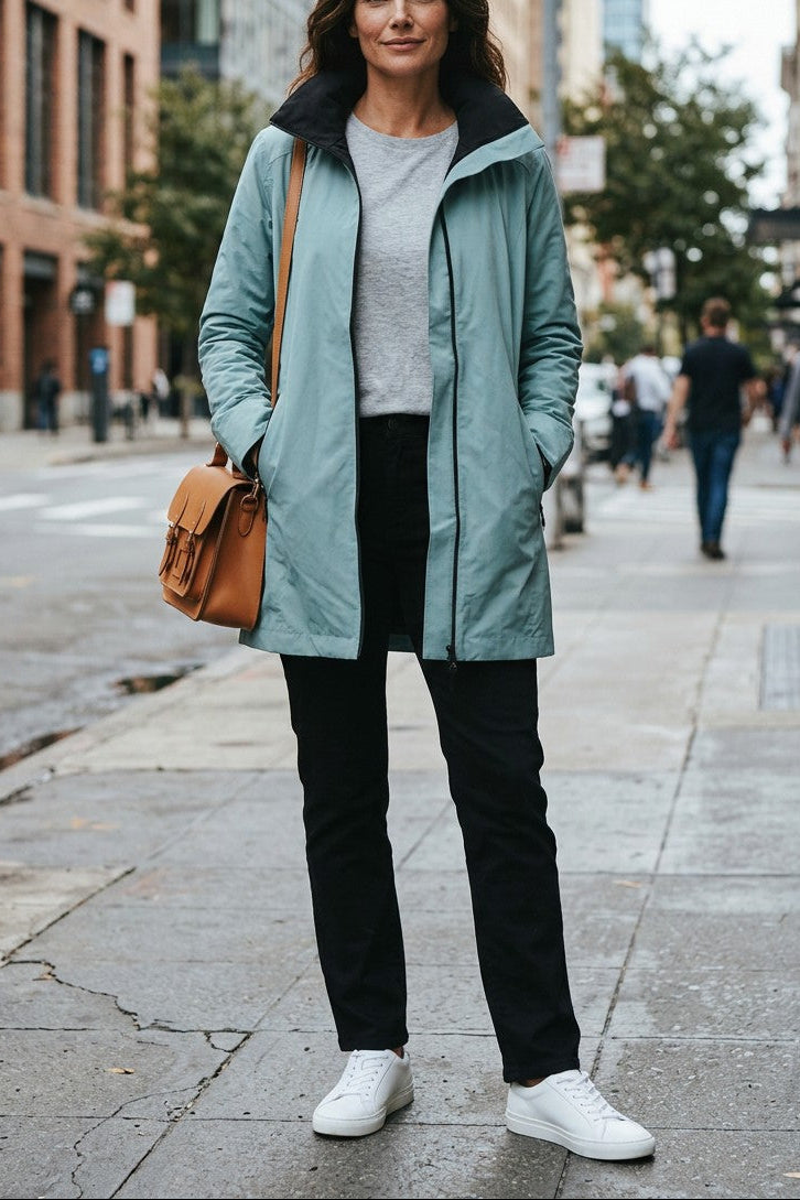 Waterproof Thigh Length Jacket with Removable Hood #9006 - Seamist