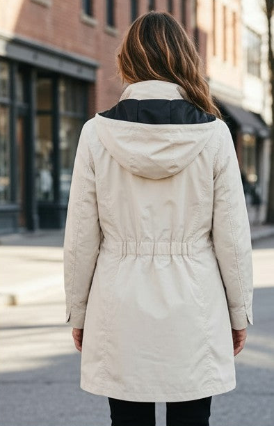 Waterproof Thigh Length Jacket with Removable Hood #9006 - Silver