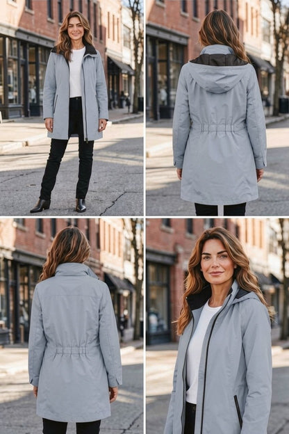 Waterproof Thigh Length Jacket with Removable Hood #9006 - Silver