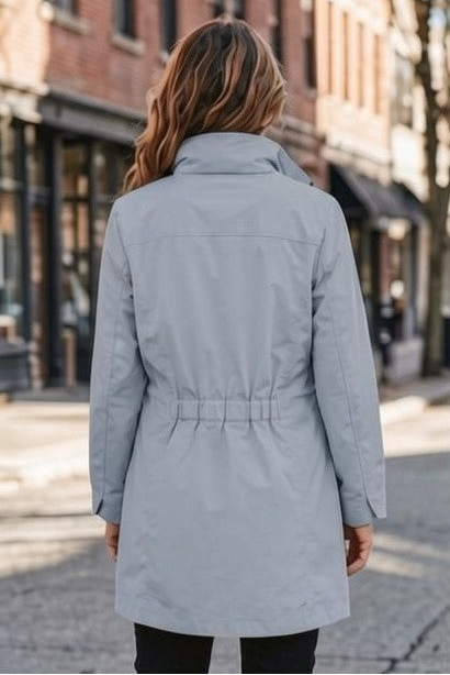 Waterproof Thigh Length Jacket with Removable Hood #9006 - Silver