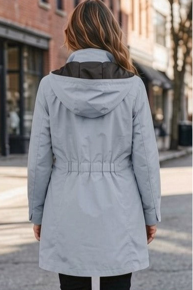 Waterproof Thigh Length Jacket with Removable Hood #9006 - Silver