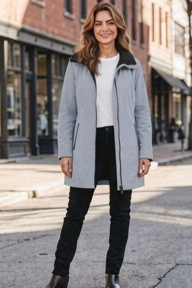 Waterproof Thigh Length Jacket with Removable Hood #9006 - Silver