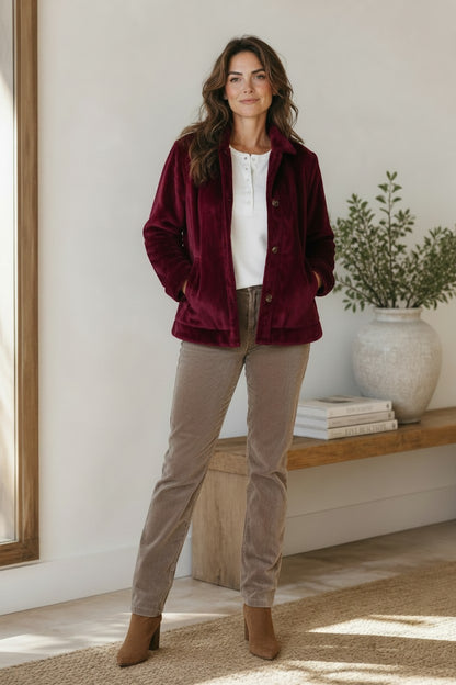Fleece lined Stretch cord Jacket with pockets #9232 Shiraz