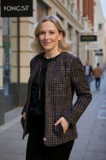 Zip-Up Cotton Blend Check Jacket #9381 – Black Multi
