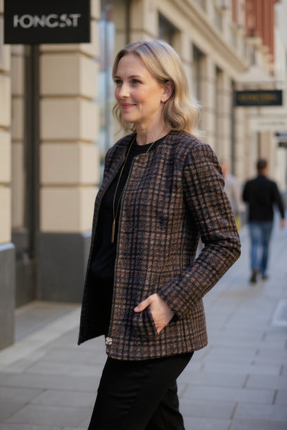 Zip-Up Cotton Blend Check Jacket #9381 – Black Multi