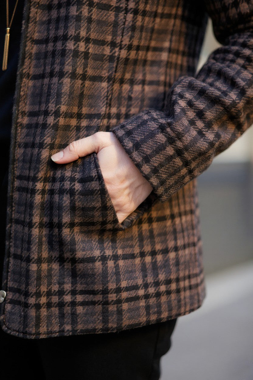 Zip-Up Cotton Blend Check Jacket #9381 – Black Multi