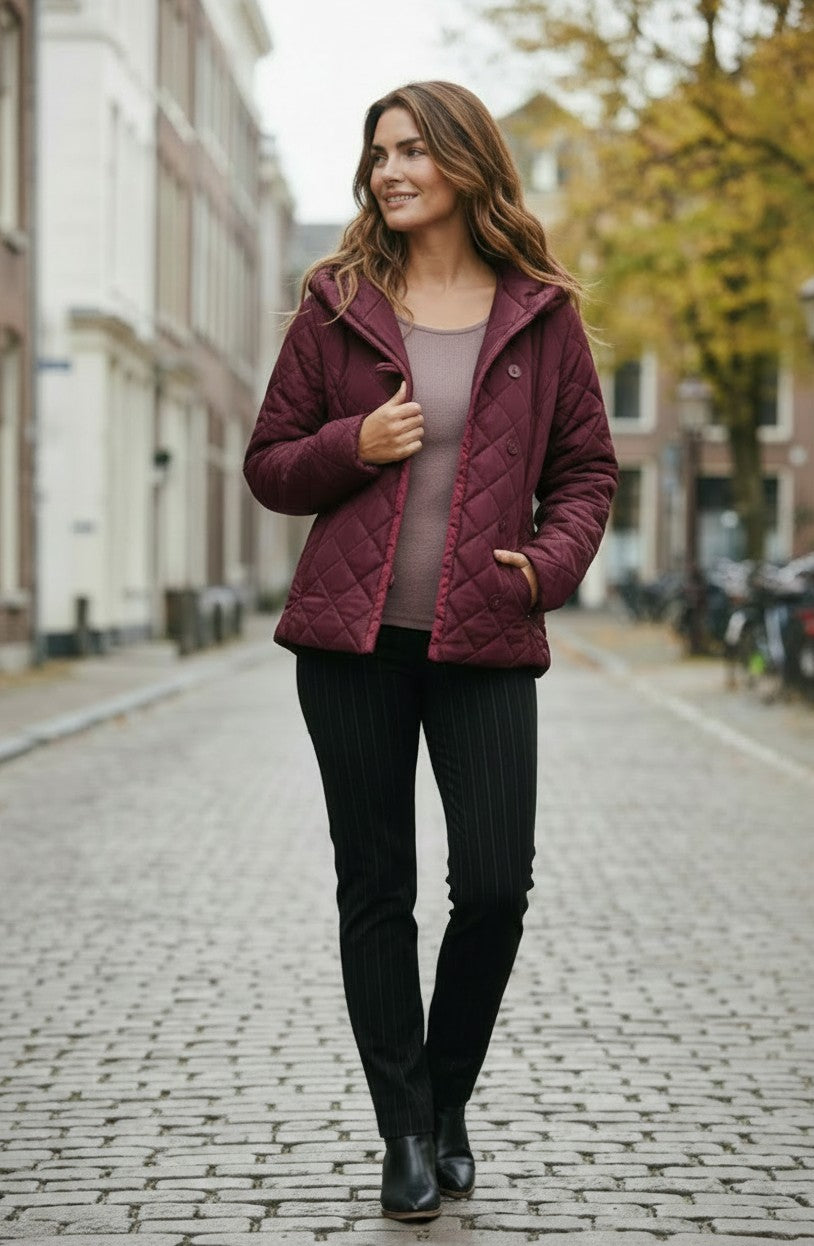 Shawl Collar Diamond Quilted Jacket | Aubergine #9477