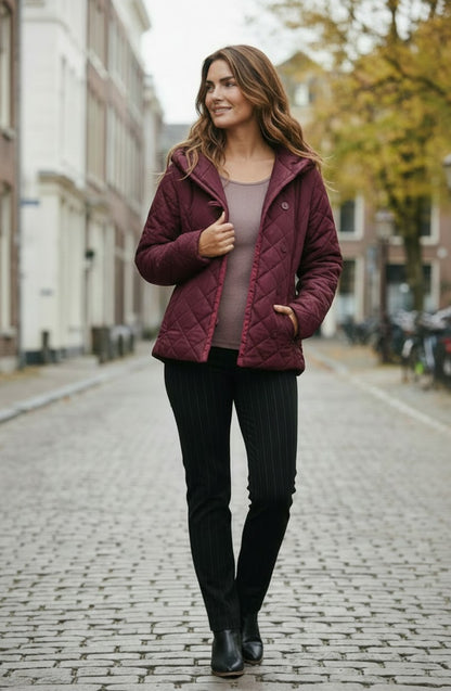 Shawl Collar Diamond Quilted Jacket | Aubergine #9477