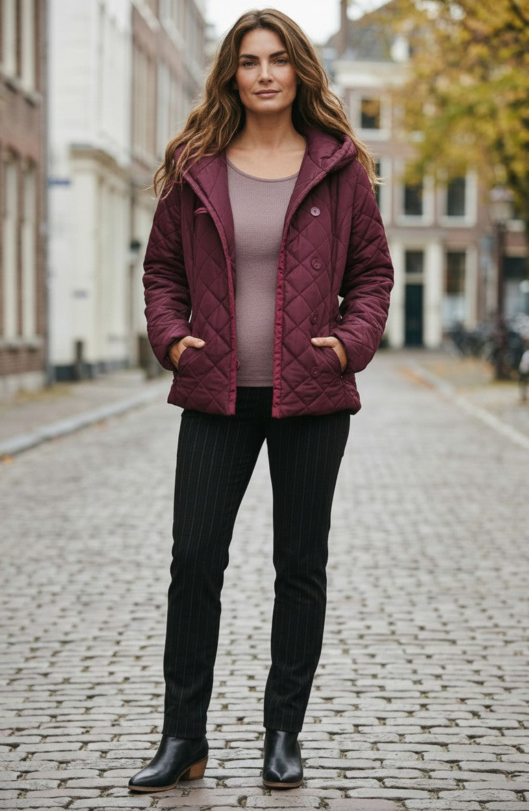 Shawl Collar Diamond Quilted Jacket | Aubergine #9477