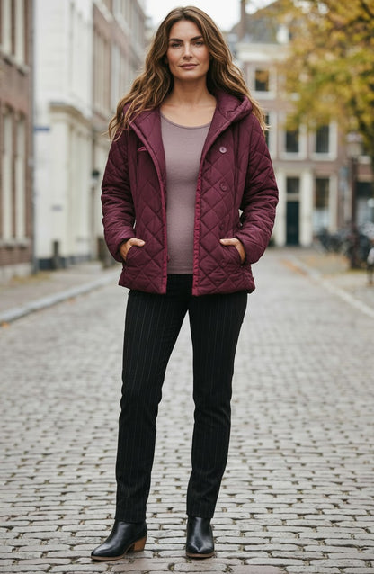 Shawl Collar Diamond Quilted Jacket | Aubergine #9477
