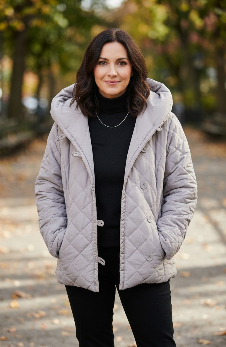 Shawl Collar Diamond Quilted Jacket | Mocha #9477