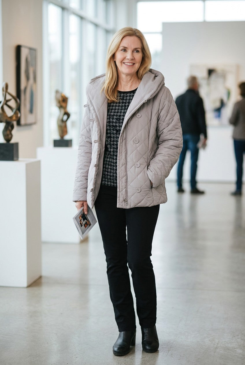 Shawl Collar Diamond Quilted Jacket | Mocha #9477