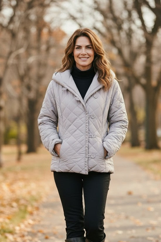 Shawl Collar Diamond Quilted Jacket | Mocha #9477