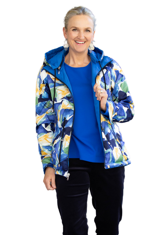 Reversible zip front jacket with hood #9560 - Blue