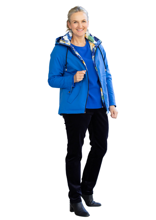Reversible zip front jacket with hood #9560 - Blue