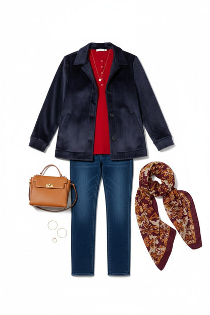 Velvet touch Fleece lined Stretch cord Jacket with pockets  #9232 NAVY
