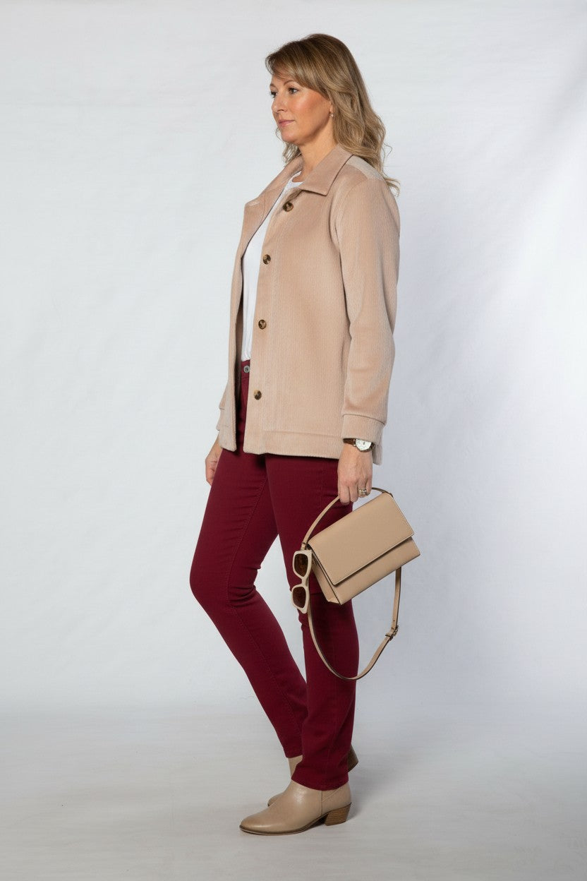 Fleece lined Stretch cord Jacket with pockets #9232 NATURAL