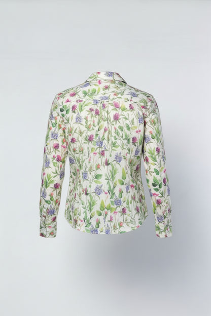 Ivory Multi Floral Cotton Shirt | Long Sleeve #3882