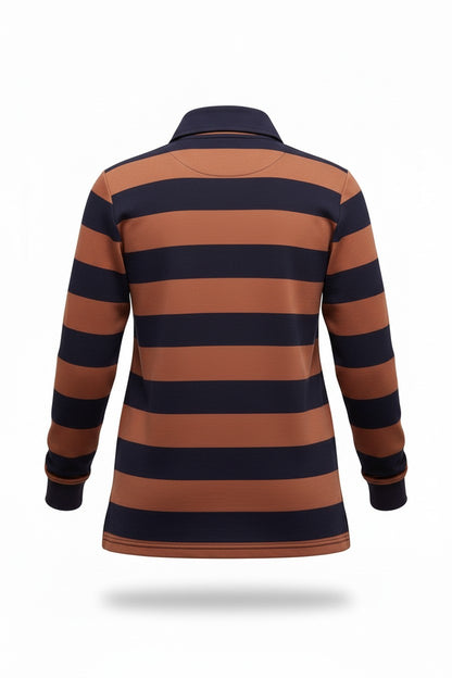 Block stripe 1/2 zip rugby #1045 - RUST NAVY