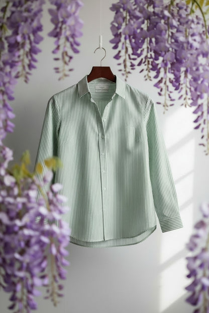 Cotton Stripe 3/4 Sleeve Shirt #3086 – Green