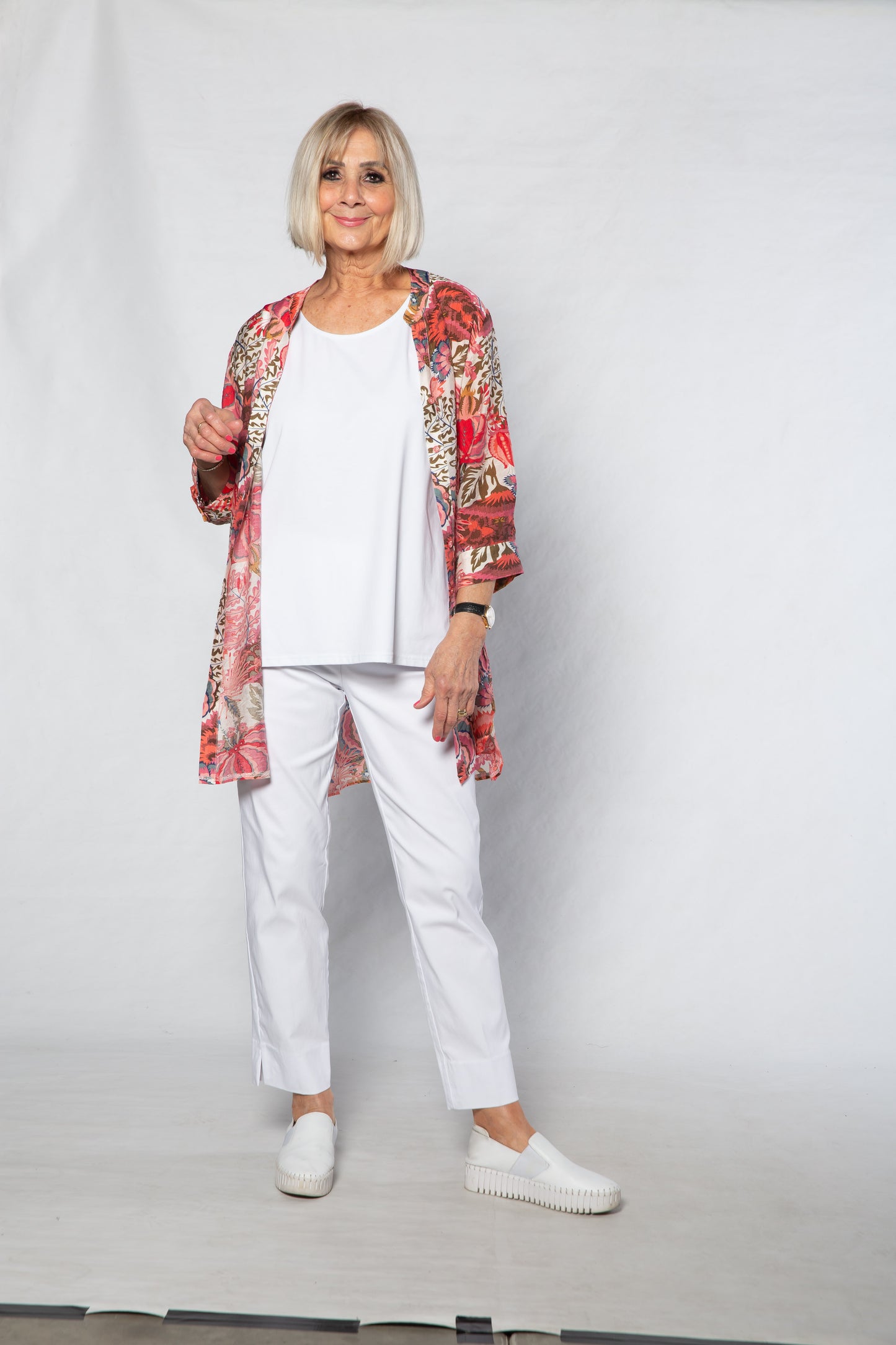 Soft Gorgeous Floral print Tab Sleeve Overshirt #3559 Pink