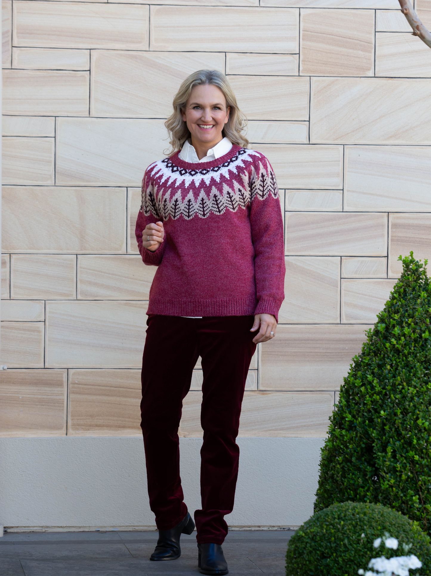 Fairisle Crew Neck knit jumper #5672 Rosewood