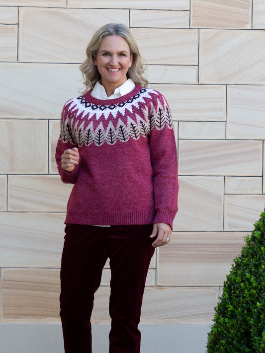 Fairisle Crew Neck knit jumper #5672 Rosewood