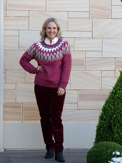 Fairisle Crew Neck knit jumper #5672 Rosewood