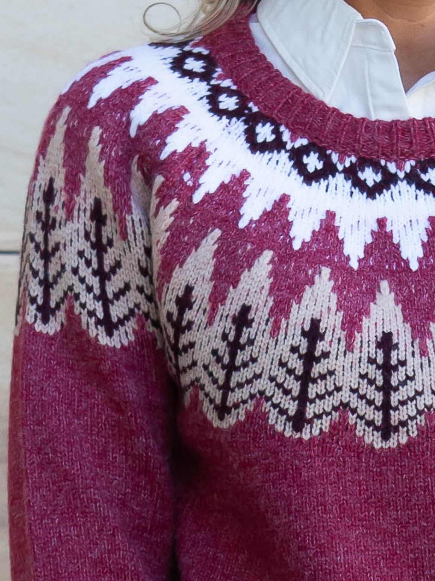 Fairisle Crew Neck knit jumper #5672 Rosewood