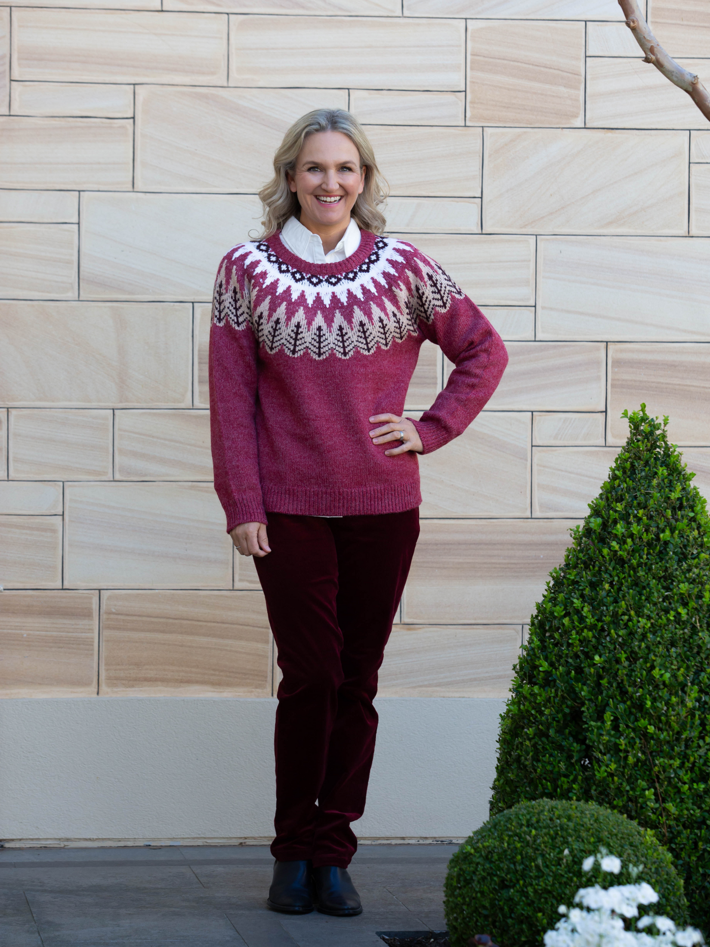 Fairisle Crew Neck knit jumper #5672 Rosewood