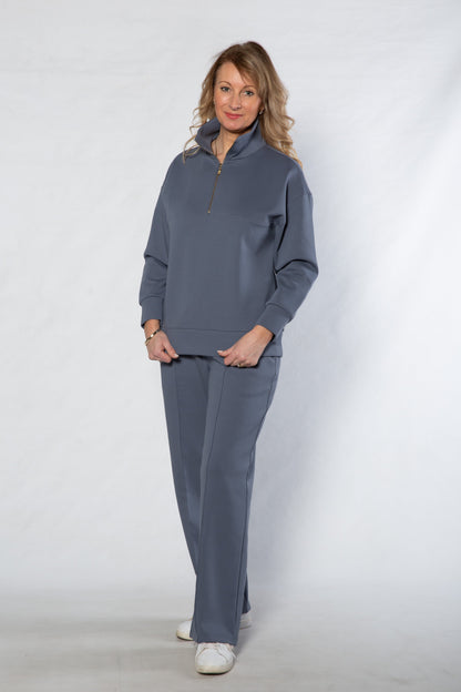 Casual Half zip leisure sweater #8584 STEEL BLUE