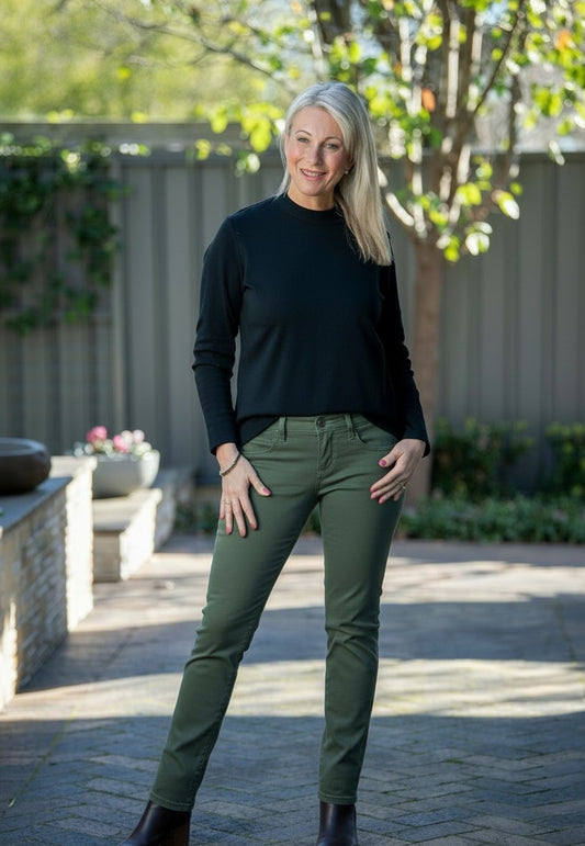 Stretch cotton 5 pocket jean #6945 Green