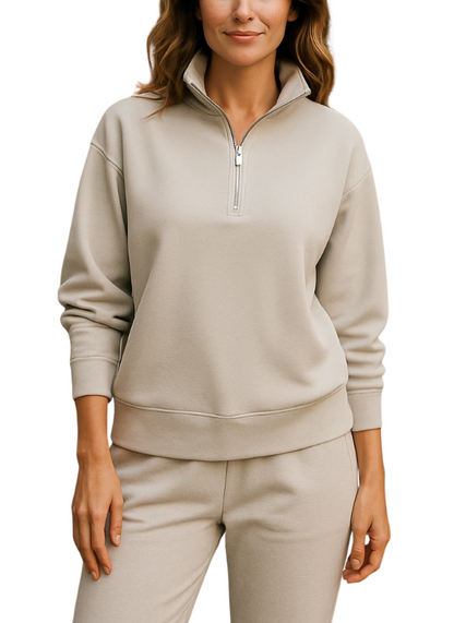 Casual Half zip leisure sweater #8584 NATURAL