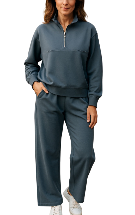Casual Half zip leisure sweater #8584 STEEL BLUE