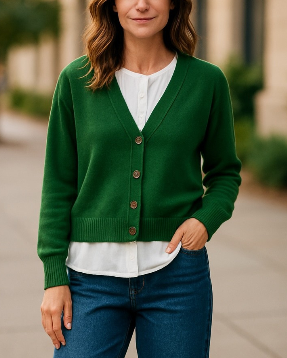 V-Neck 3 button cardigan #5802 - GREEN