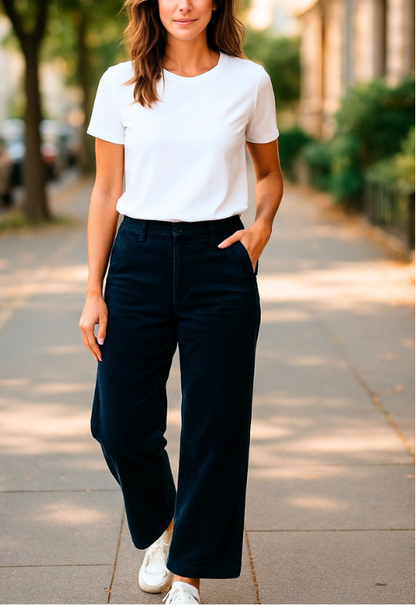Wide Leg Cord Pant – Navy | #6024