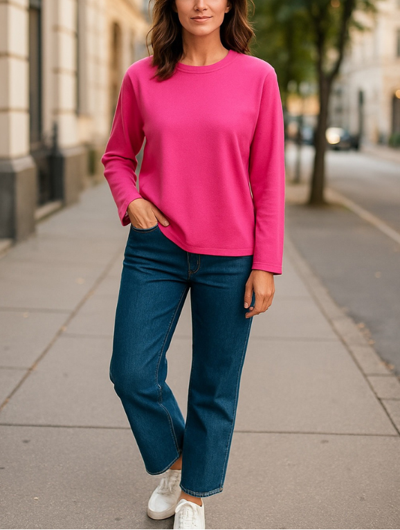 Fine gauge round neck sweater #5603 - PINK