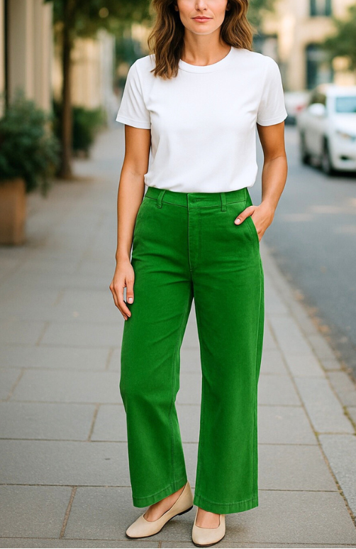 Wide Leg Cord Pant – Green | Equinox Clothing