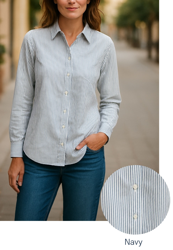 Cotton Long sleeve stripe shirt #3086 - Blue