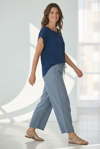 Extended Cap Sleeve Scoop Hem Top #627 Navy/Sky/Mint