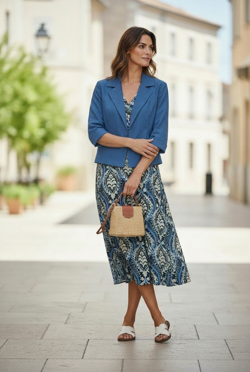 Women's Cotton Linen Summer Jacket #9300 - Pink/Blue/White