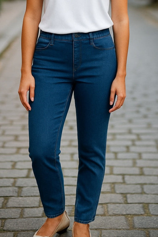 Flat Front Pull-on Capri Stretch Denim Jean #6920 Stonewash